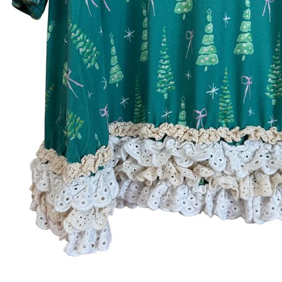 Love and Grow Girl's Green Tree Ruffle Pajama 12Y Night Gown Christmas - Picture 3 of 6